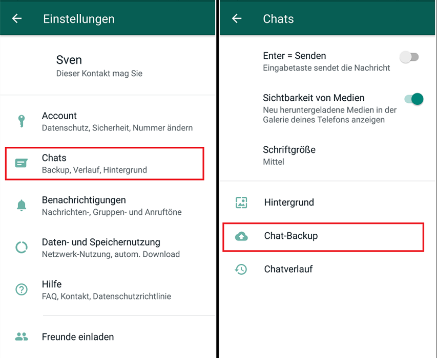 Wählen Sie Chat-Backup